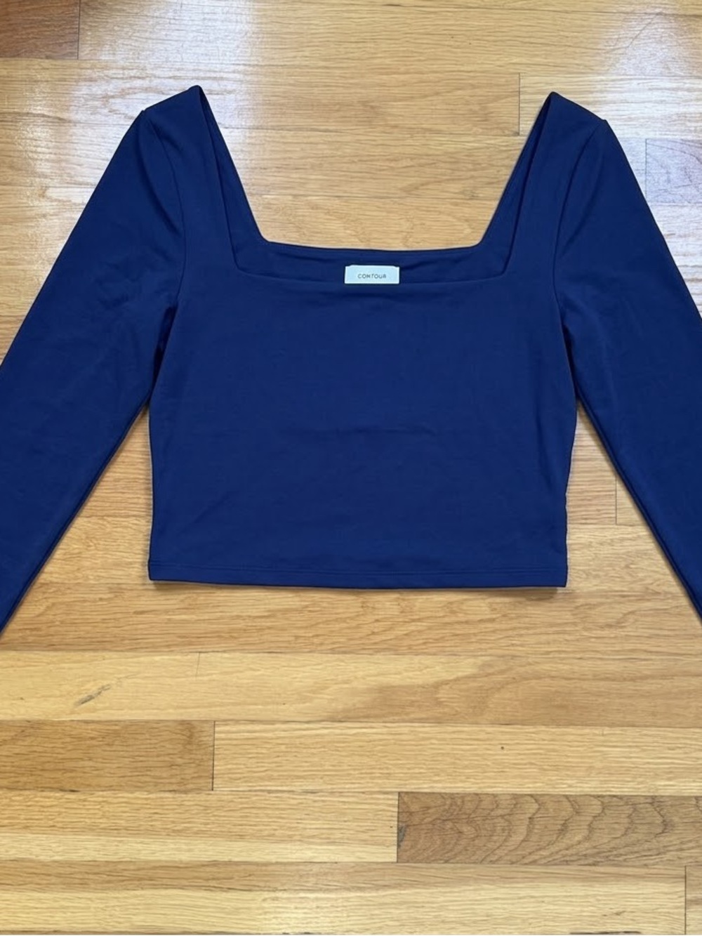 Babaton Navy Square-Neck Long Sleeve Crop Top